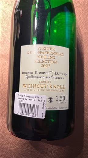 Вина Blanc sec Steiner Ried Pfaffenberg Riesling Selection Weingut Knoll 2023 Австрія Нижня Австрія Кремсталь DAC
