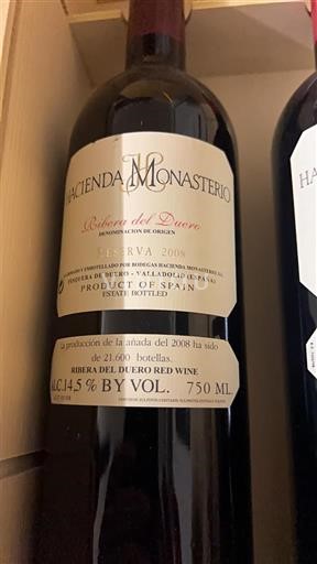 Vin Rouge sec Reserva Hacienda Monasterio 2008 Espagne Castille et León Ribera del Duero DO