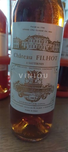 Бордо Сотерн Château Filhot Contesse Durieu de Lacarelle née Lur Saluces 1990