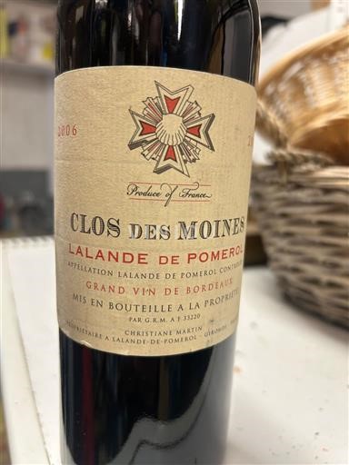 Rượu vang Rouge sec Clos des Moines 2006 Pháp Bordeaux Lalande-de-pomerol AOC