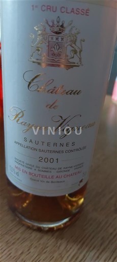 Bordeaux Sauternes Premier Cru Château Rayne Vigneau 2001