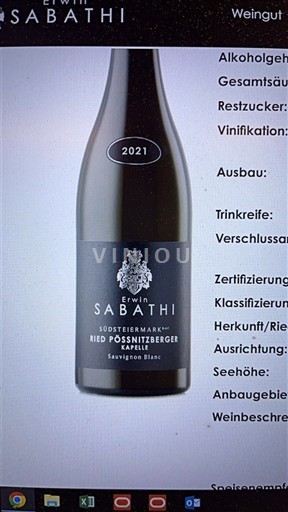 Styria Südsteiermark DAC Erwin Sabathi Ried Pössnitzberger Kapelle Sauvignon Blanc 2021