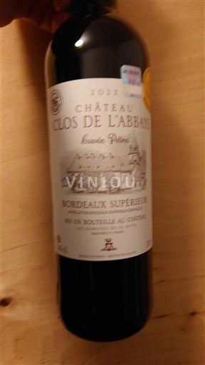 Bordeaux Bordeaux supérieur Château Clos de l'Abbaye Bourrée Palus 2022