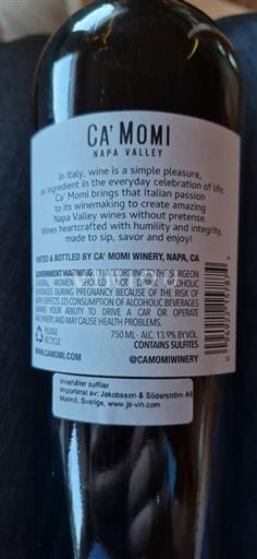AVA din California Valea Napa Ca' Momi Nemilésimat
