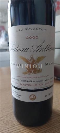 Bordeaux Ni doloceno Château Anthonic 2000