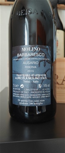 Piemonte Barbaresco Agricola Molino Ausario Riserva 2015
