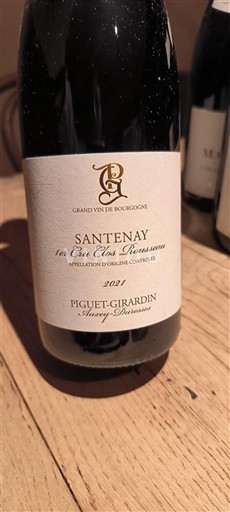Burgundi Santenay Premier Cru Piguet-Girardin 1er Cru Clos Rousseau 2021