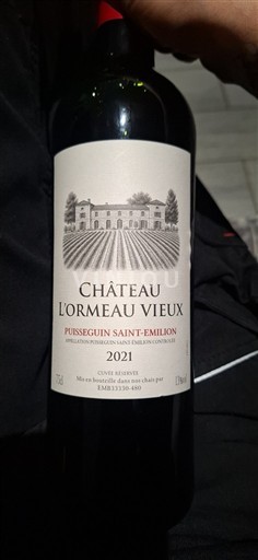 Bordeaux Puisseguin-saint-émilion Château L'Ormeau Vieux Élevé en fût 2021