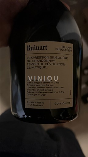 Champaña Champán Ruinart Blanc Singulier Édition 19 2019