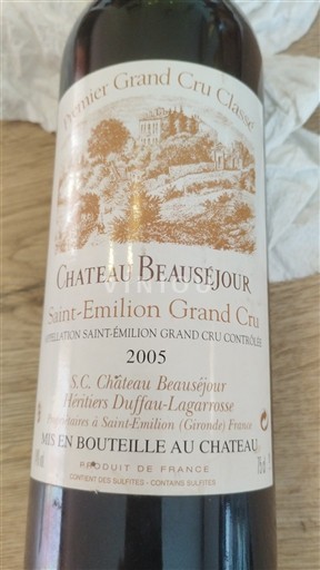 Vina Rouge sec Château Beauséjour 2005 Francija Bordeaux Saint-Émilion Grand Cru AOC