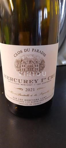 Bourgogne Mercurey Premier Cru Les Héritiers Lameloise Clos du Paradis 2021