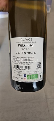 Vinhos Blanc sec Les Terrasses 2024 França Alsácia Vin de France