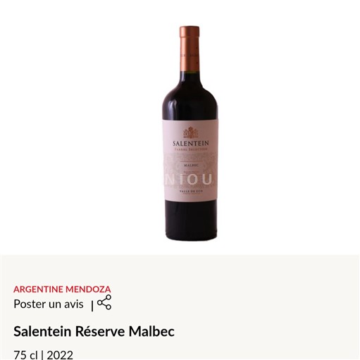 Mendoza Valle de Uco Salentein Réserve Malbec 2022