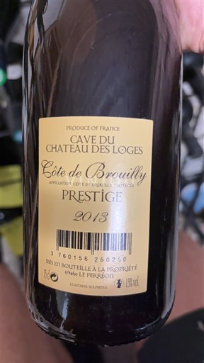 Beaujolais Côte-de-brouilly Château Cave du Château des Loges Prestige 2013