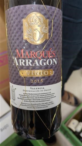 Comunitatea Valenciană Valencia Marqués de Arragón Reserva 2016