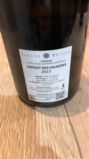 Valea Loarei Touraine Domaine Merieau Arpent des Vaudons 2023