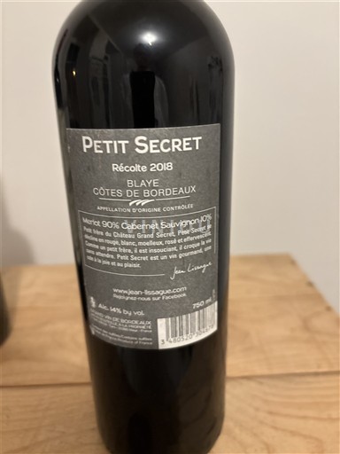 Bordeaux Blaye-Côtes-de-Bordeaux Jean Lissague Petit Secret 2018