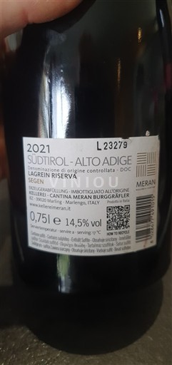 Venetia Valdadige Cantina Meran Burggräfler Lagrein Riserva Segen 2021