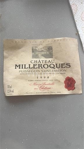 Bordeaux Puisseguin-saint-émilion Château Milleroques 1998