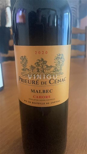 Vinhos Rouge sec Prieuré de Cénac 2020 França Sudoeste Cahors AOC