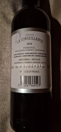 Bordeaux Pomerol Château La Conseillante 2018