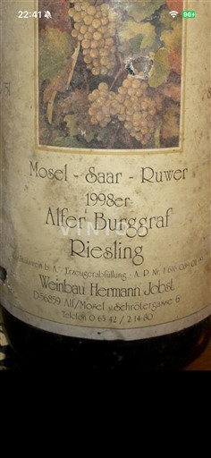 Mosela Nespecificat Weinbau Hermann Jobst Alfer Burggraf 1998
