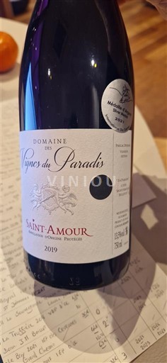 Beaujolais Saint-Amour Vignes du Paradis Médaille d'argent 2021 international du Gamay 2019