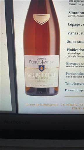 Burgundia Rully Premier Cru Domaine Dureuil-Janthial Grésigny Vieilles Vignes 2023