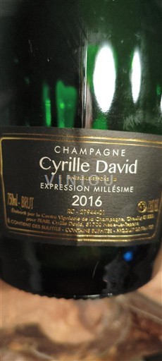 Champagne Șampanie Cyrille David Expression Millésime 2016