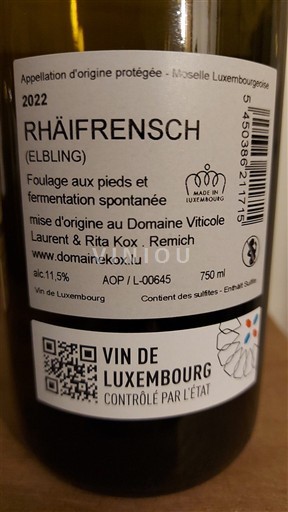 Mosela luxemburgheză Moselle Luxemburgheză Domaine Viticole Laurent & Rita Kox Rhäifrensh 2022