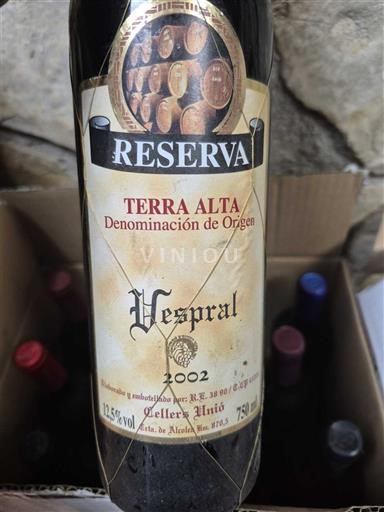 Catalonia Terra Alta Celler Unió Reserva Vespral 2002