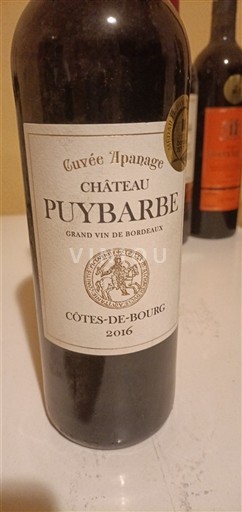 Bordeaux Côtes-de-Bourg Château Puybarbe Apanage 2016