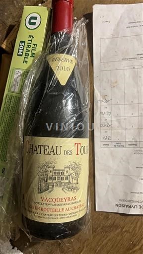 Rượu vang Rouge sec Réserve Château Tours 2010 Pháp Thung lũng Rhône Vacqueyras AOC