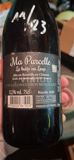 Bordeaux EARL des Rambauds Ma Parcelle La butte au Loup 2020