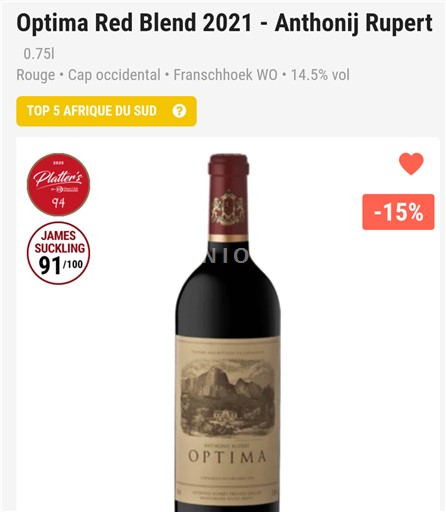 Regiunea de coastă Franschhoek Anthonij Rupert Optima Red Blend 2021
