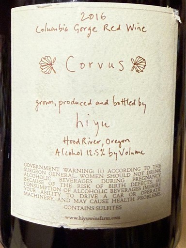 Vinos Rouge sec Corvus Hiyu 2016 EE.UU. AVA del noroeste estadounidense No especificado AVA