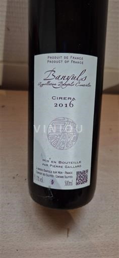 Vinuri Rouge sec Cirera Pierre Gaillard 2016 Franța Roussillon Banyuls AOC