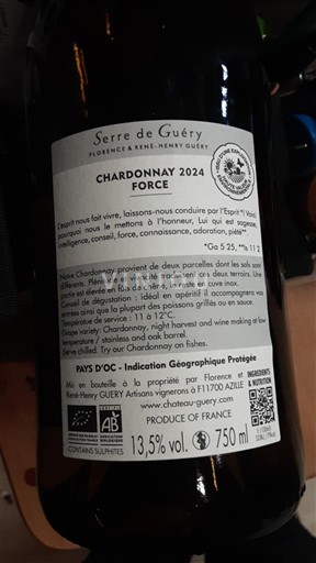 Wines Blanc sec Force Serre de Guéry 2024 France Languedoc-Roussillon Pays d'Oc IGP