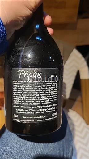 Rượu vang Rouge sec Pépins Château Mercier 2019 Pháp Bordeaux Côtes-de-bourg AOC