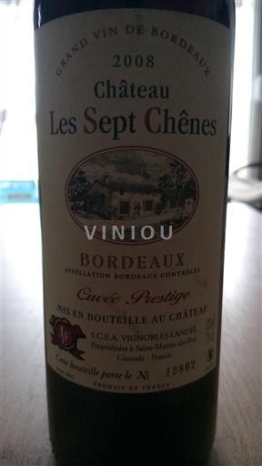 Bordeaux Château Les Sept Chênes Prestige 2008
