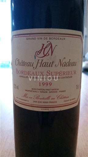 Bordoja Bordeaux Supérieur Château Haut Nadeau 1999