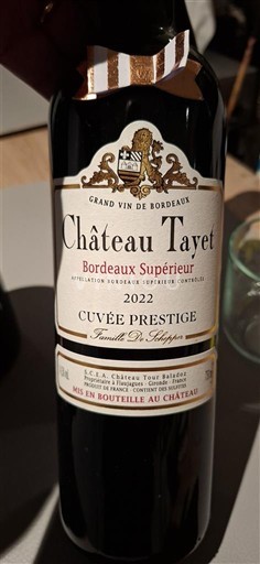 Bordoja Bordeaux Supérieur Château Tayet Prestige 2022