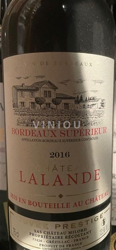 Bordoja Bordeaux Supérieur Château Lalande Prestige 2016