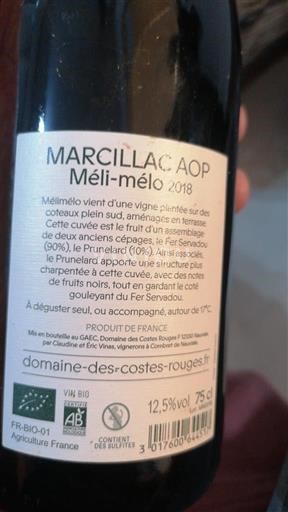 Југозапад Марсилак Domaine Costes Rouges Méli-mélo 2018