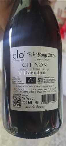 Údolí Loiry Chinon Domaine Clo (Clochéride Pain) Robe Rouge 2024