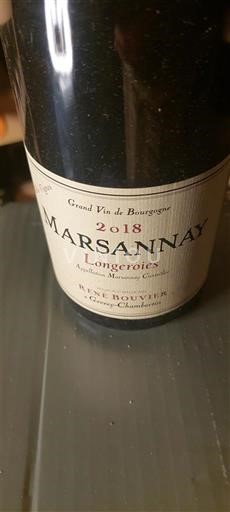 Vin Rouge sec Longeroies René Bouvier 2018 France Bourgogne Marsannay AOC