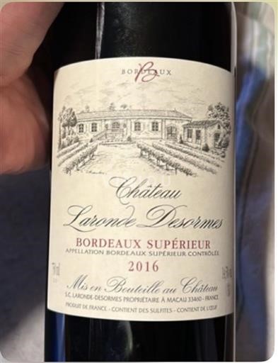 Bordoja Bordeaux Supérieur Château Laronde Desormes 2016
