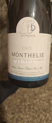 Burgundi Monthélie Domaine Berthelemot 2015
