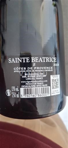 Провинс Кот де Прованс Sainte Beatrice B 2023