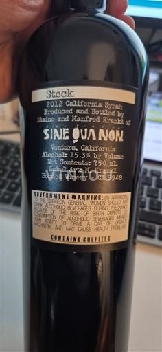 Kalifornijske AVA Nespecificirano Sine Qua Non Stock 2012